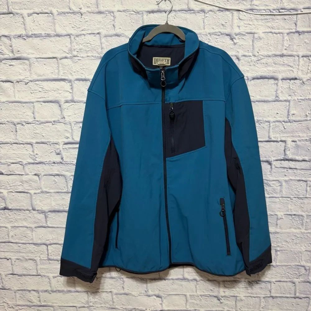 Duluth Trading Men's Black Hills Windfront Hooded Jacket teal blue
